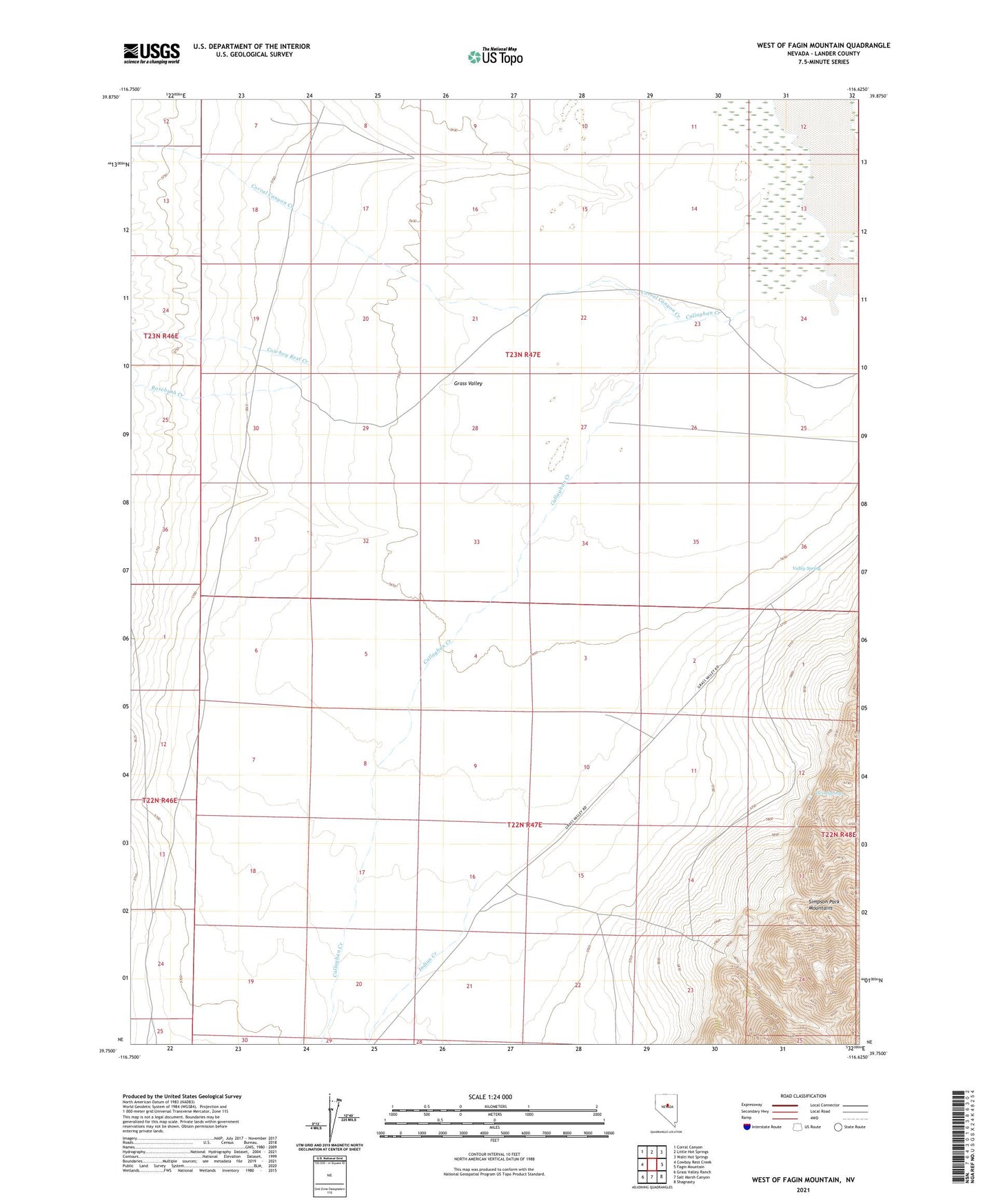 West of Fagin Mountain Nevada US Topo Map Image