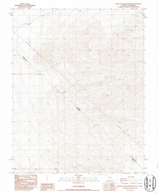 Classic USGS West of Gold Mountain Nevada 7.5'x7.5' Topo Map Image