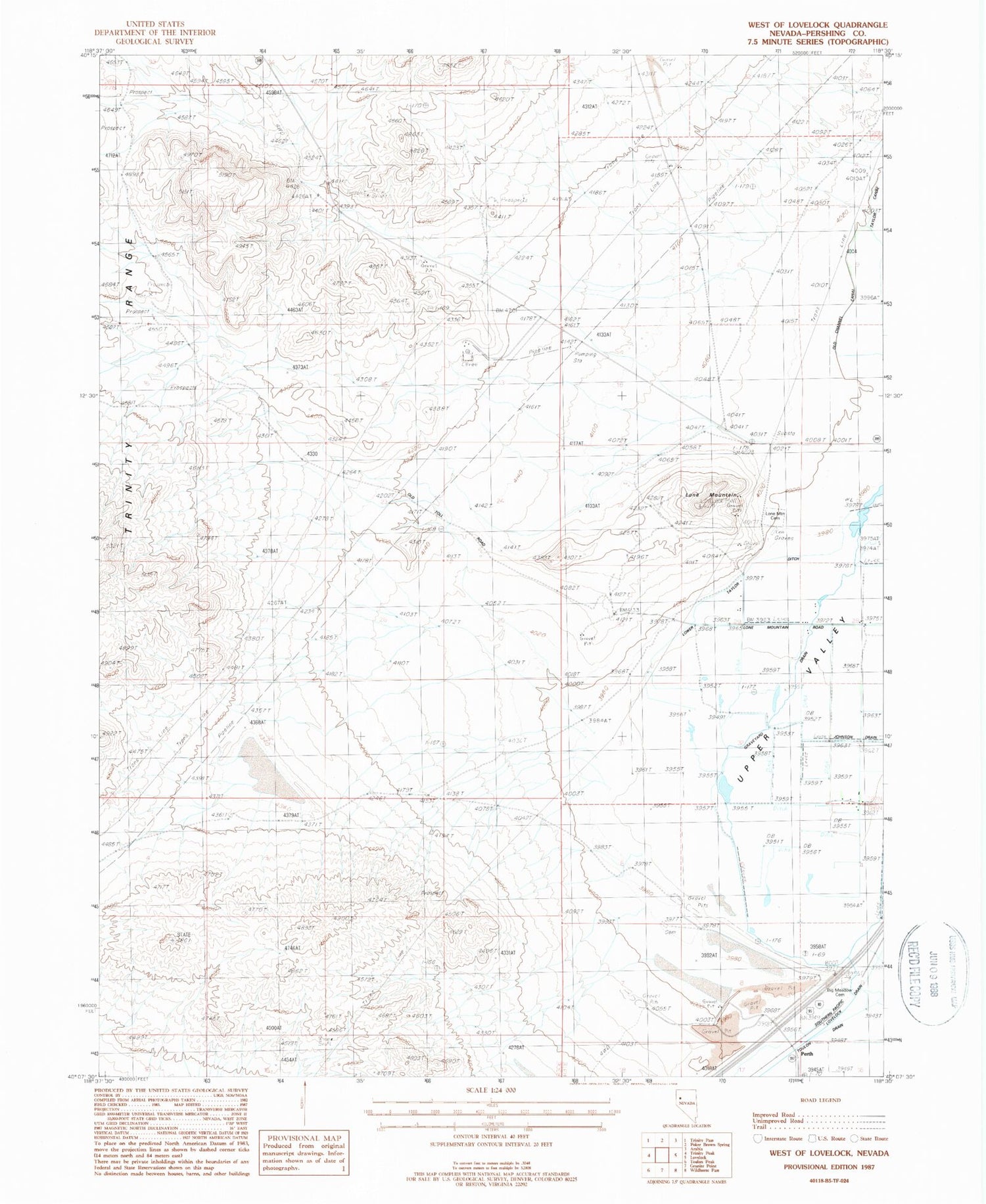 Classic USGS West of Lovelock Nevada 7.5'x7.5' Topo Map Image