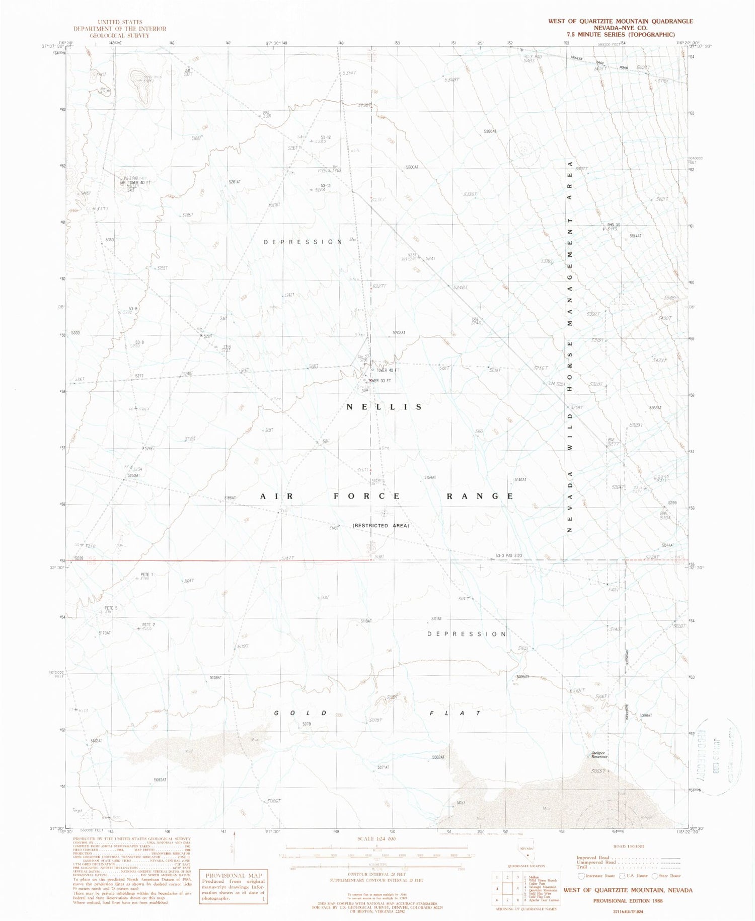Classic USGS West of Quartzite Mountain Nevada 7.5'x7.5' Topo Map Image