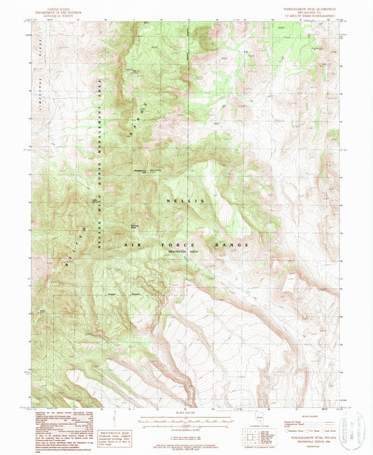 Classic USGS Wheelbarrow Peak Nevada 7.5'x7.5' Topo Map Image