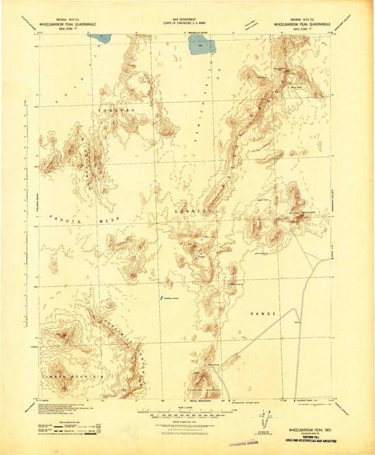 Historic 1942 Wheelbarrow Peak Nevada 30'x30' Topo Map Image