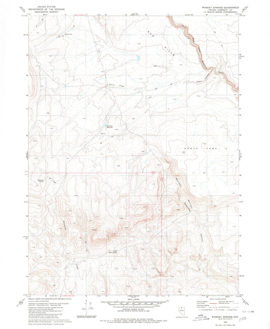 Classic USGS Whiskey Springs Nevada 7.5'x7.5' Topo Map Image
