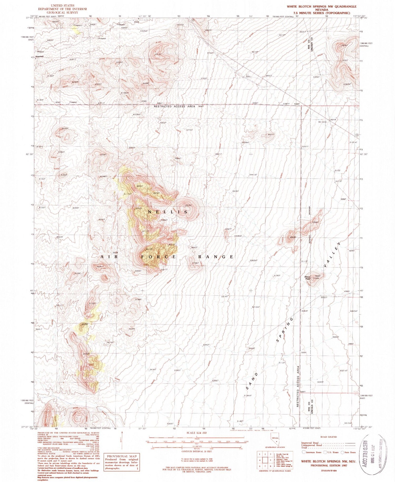 Classic USGS White Blotch Springs NW Nevada 7.5'x7.5' Topo Map Image