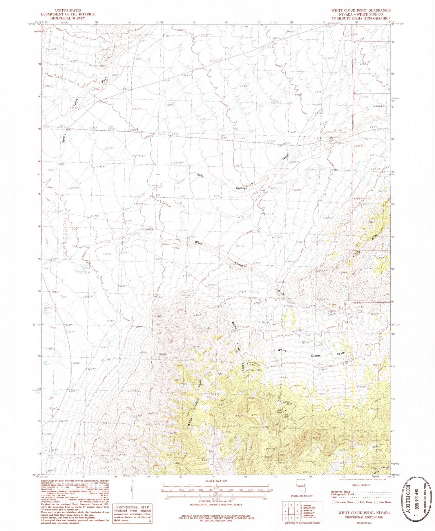 Classic USGS White Cloud Point Nevada 7.5'x7.5' Topo Map Image