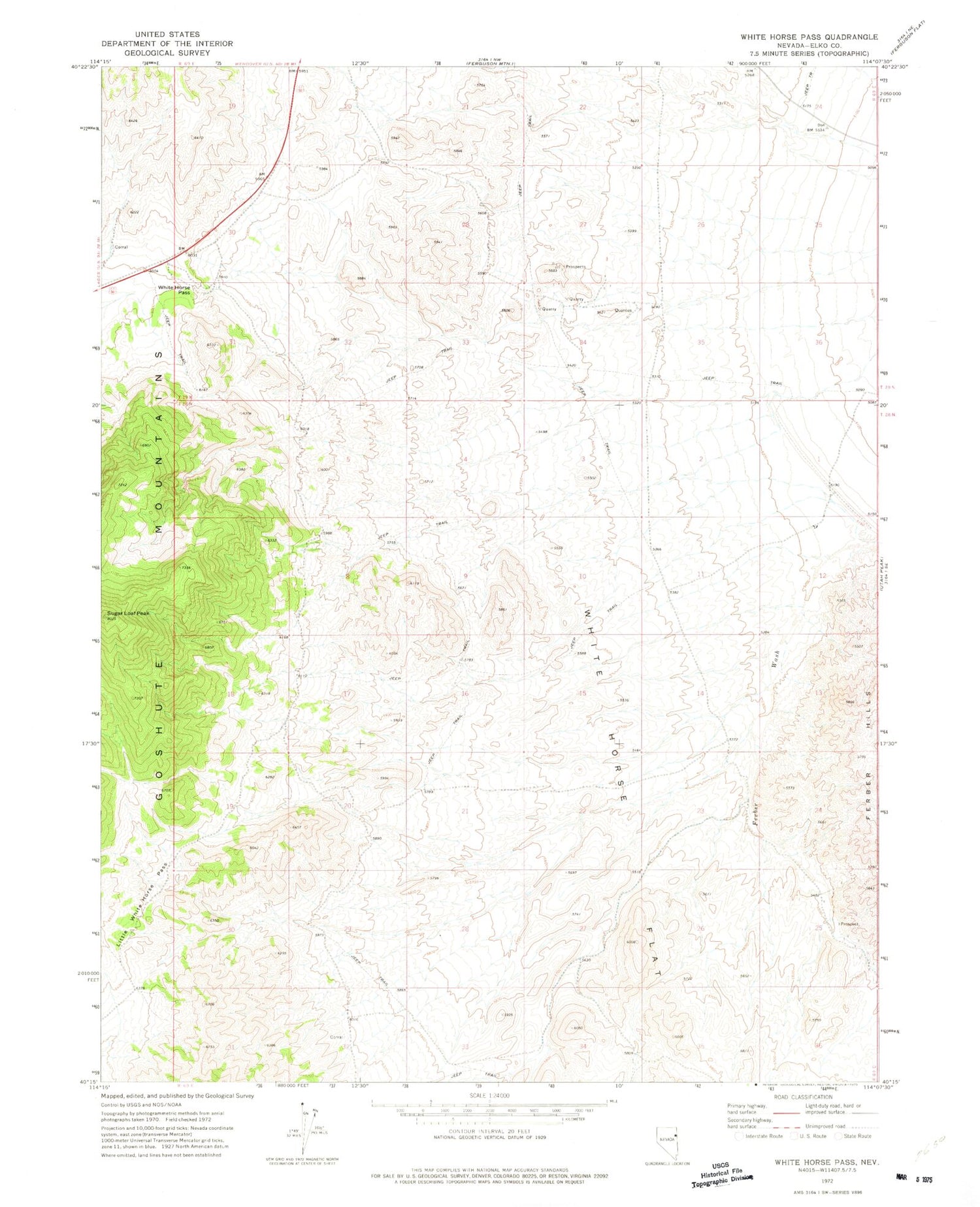 Classic USGS White Horse Pass Nevada 7.5'x7.5' Topo Map Image