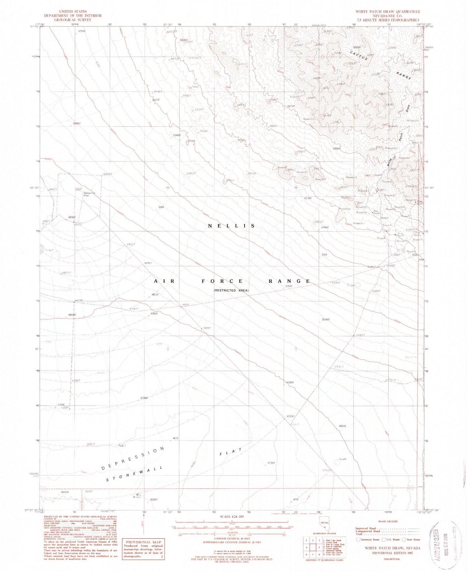 Classic USGS White Patch Draw Nevada 7.5'x7.5' Topo Map Image