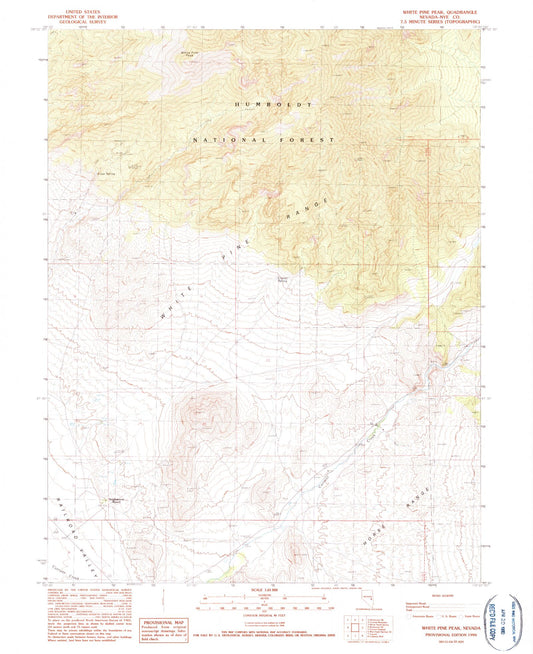 Classic USGS White Pine Peak Nevada 7.5'x7.5' Topo Map Image