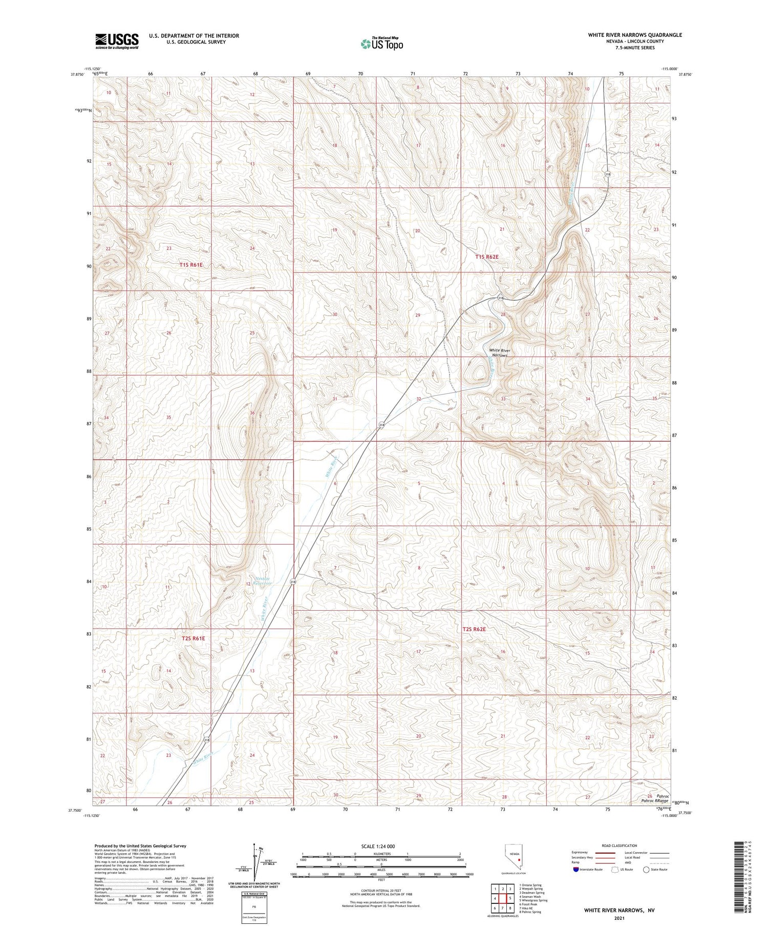 White River Narrows Nevada US Topo Map Image