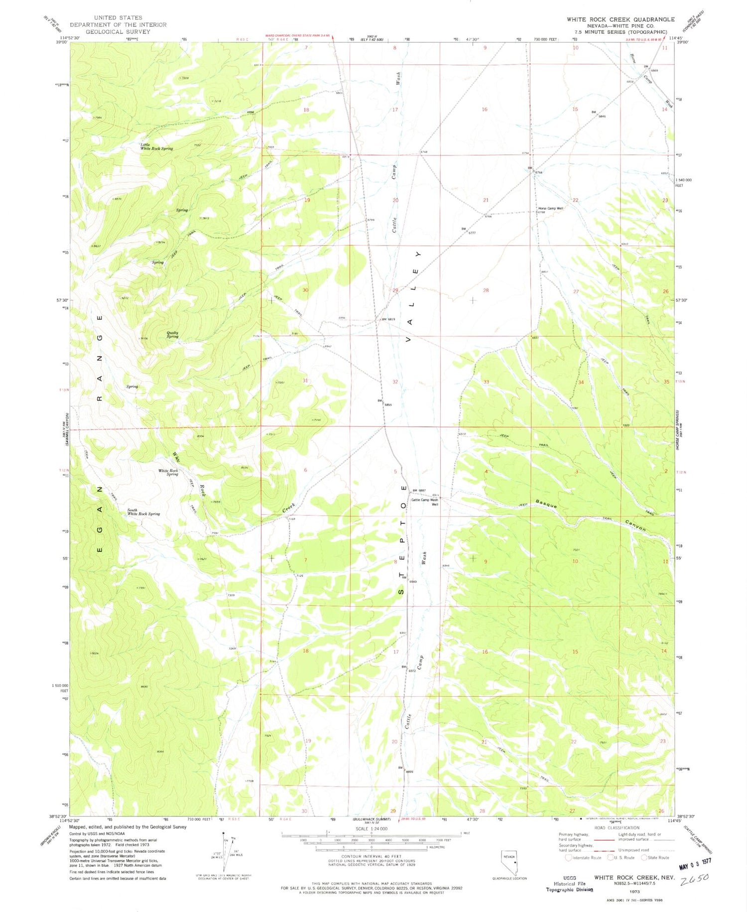 Classic USGS White Rock Creek Nevada 7.5'x7.5' Topo Map Image