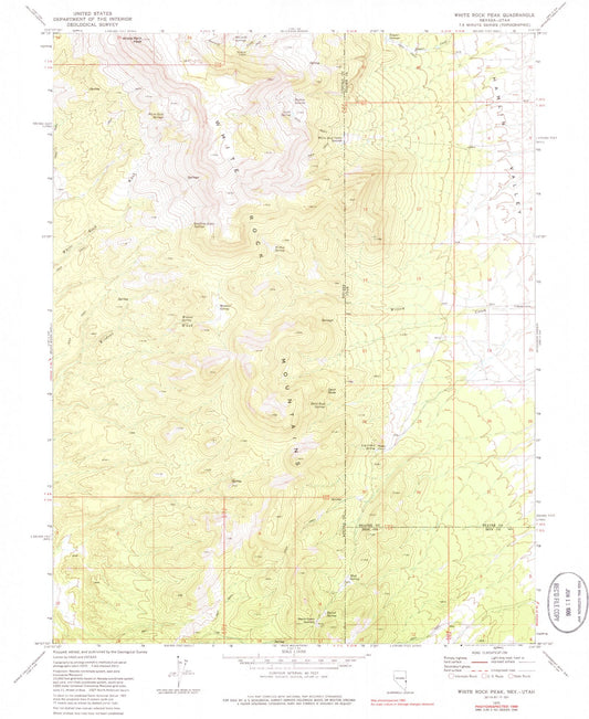 Classic USGS White Rock Peak Nevada 7.5'x7.5' Topo Map Image