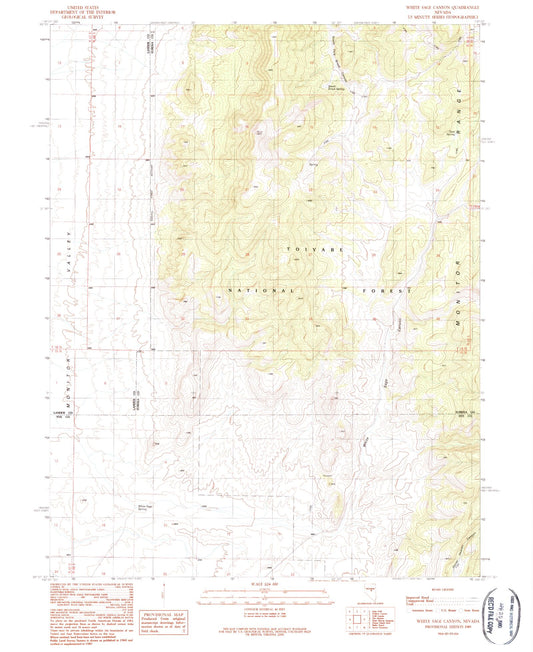 Classic USGS White Sage Canyon Nevada 7.5'x7.5' Topo Map Image