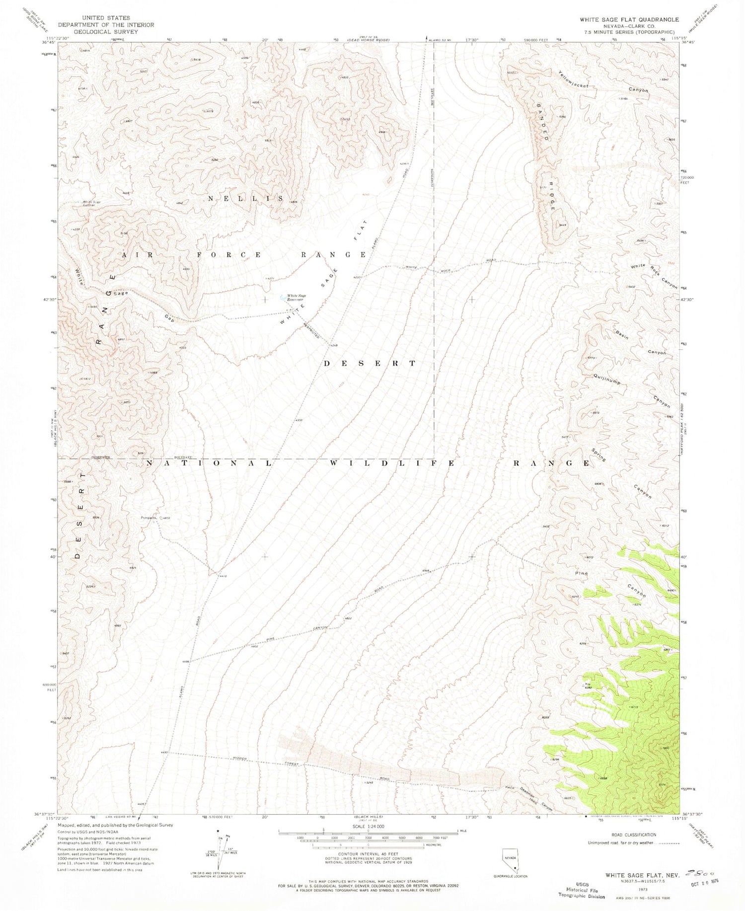 Classic USGS White Sage Flat Nevada 7.5'x7.5' Topo Map Image