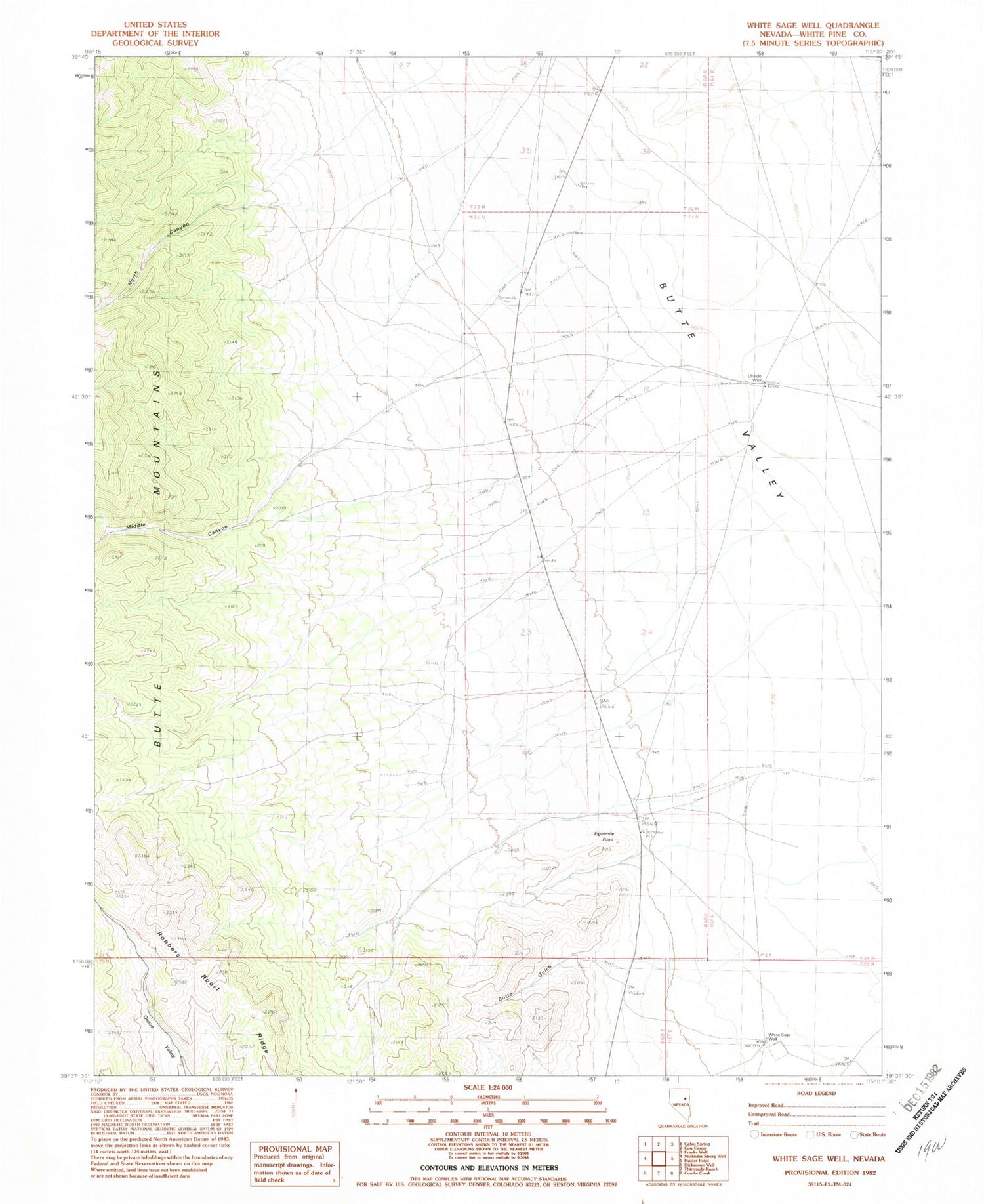 Classic USGS White Sage Well Nevada 7.5'x7.5' Topo Map Image