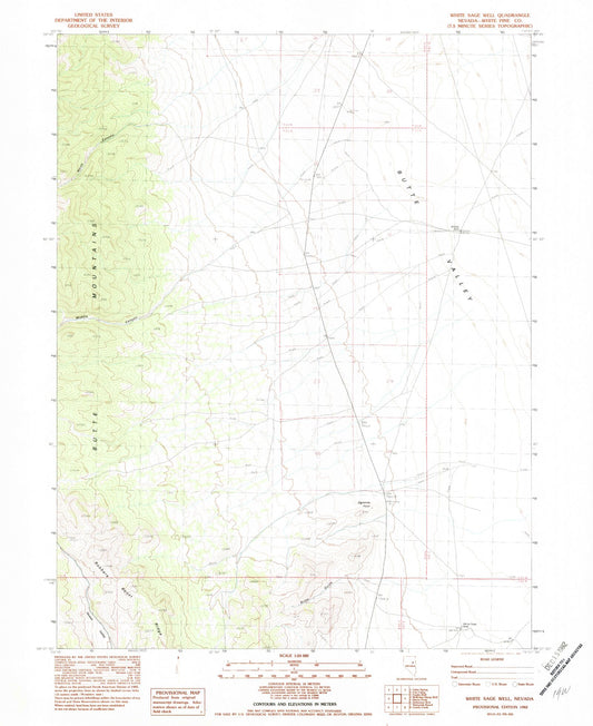 Classic USGS White Sage Well Nevada 7.5'x7.5' Topo Map Image