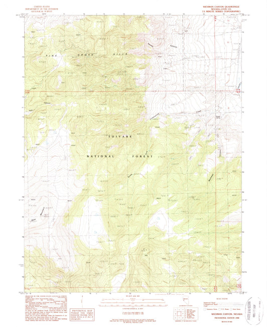 Classic USGS Wichman Canyon Nevada 7.5'x7.5' Topo Map Image