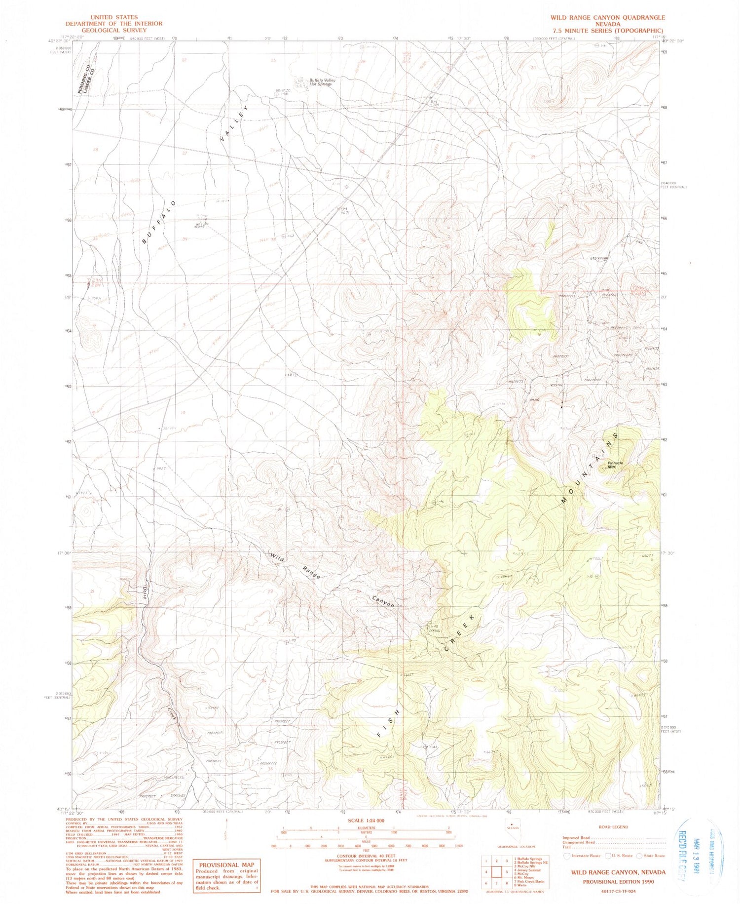 Classic USGS Wild Range Canyon Nevada 7.5'x7.5' Topo Map Image