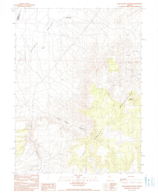 Classic USGS Wild Range Canyon Nevada 7.5'x7.5' Topo Map Image