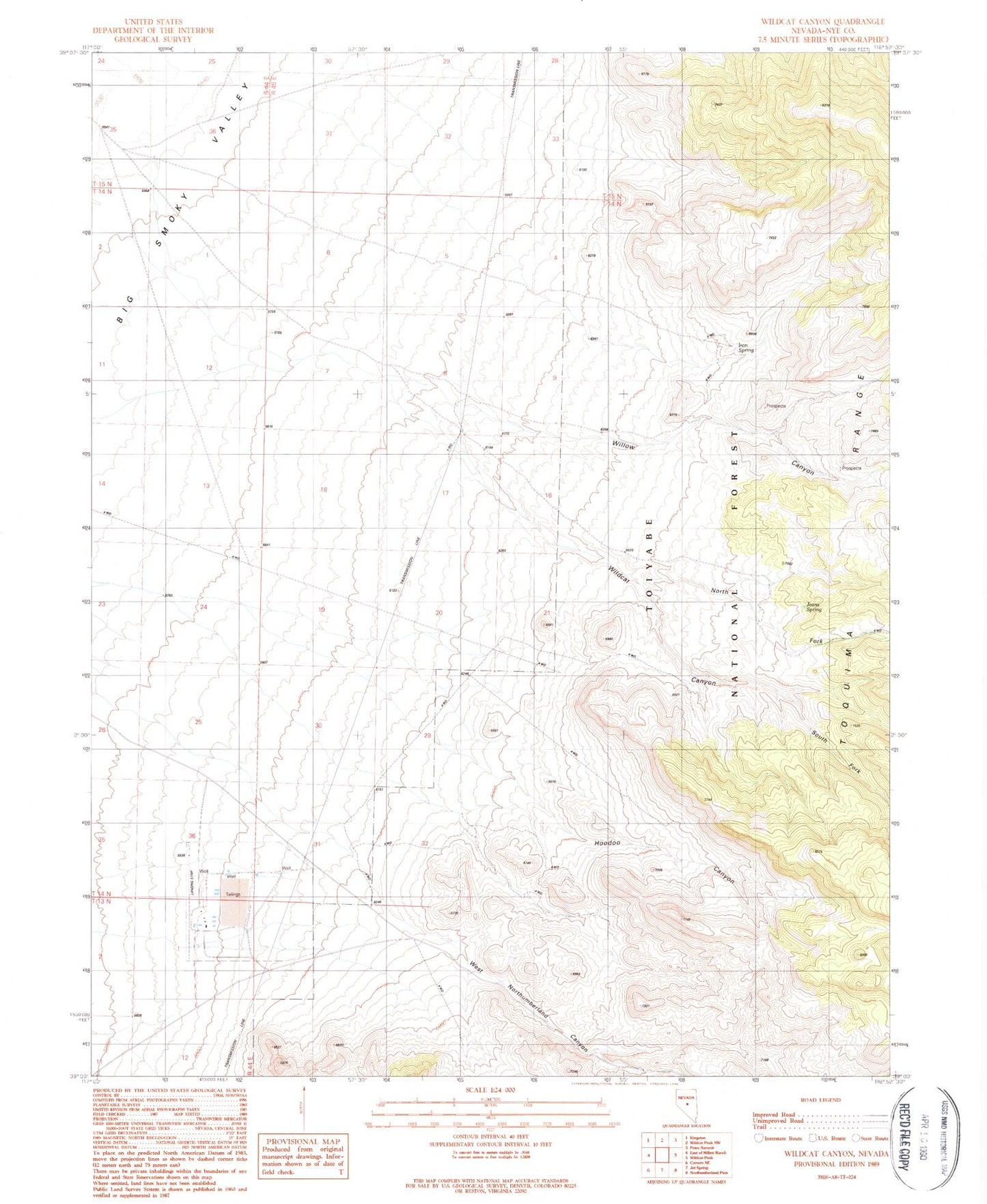 Classic USGS Wildcat Canyon Nevada 7.5'x7.5' Topo Map Image