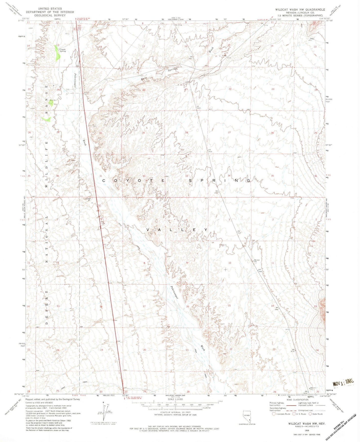 Classic USGS Wildcat Wash NW Nevada 7.5'x7.5' Topo Map Image
