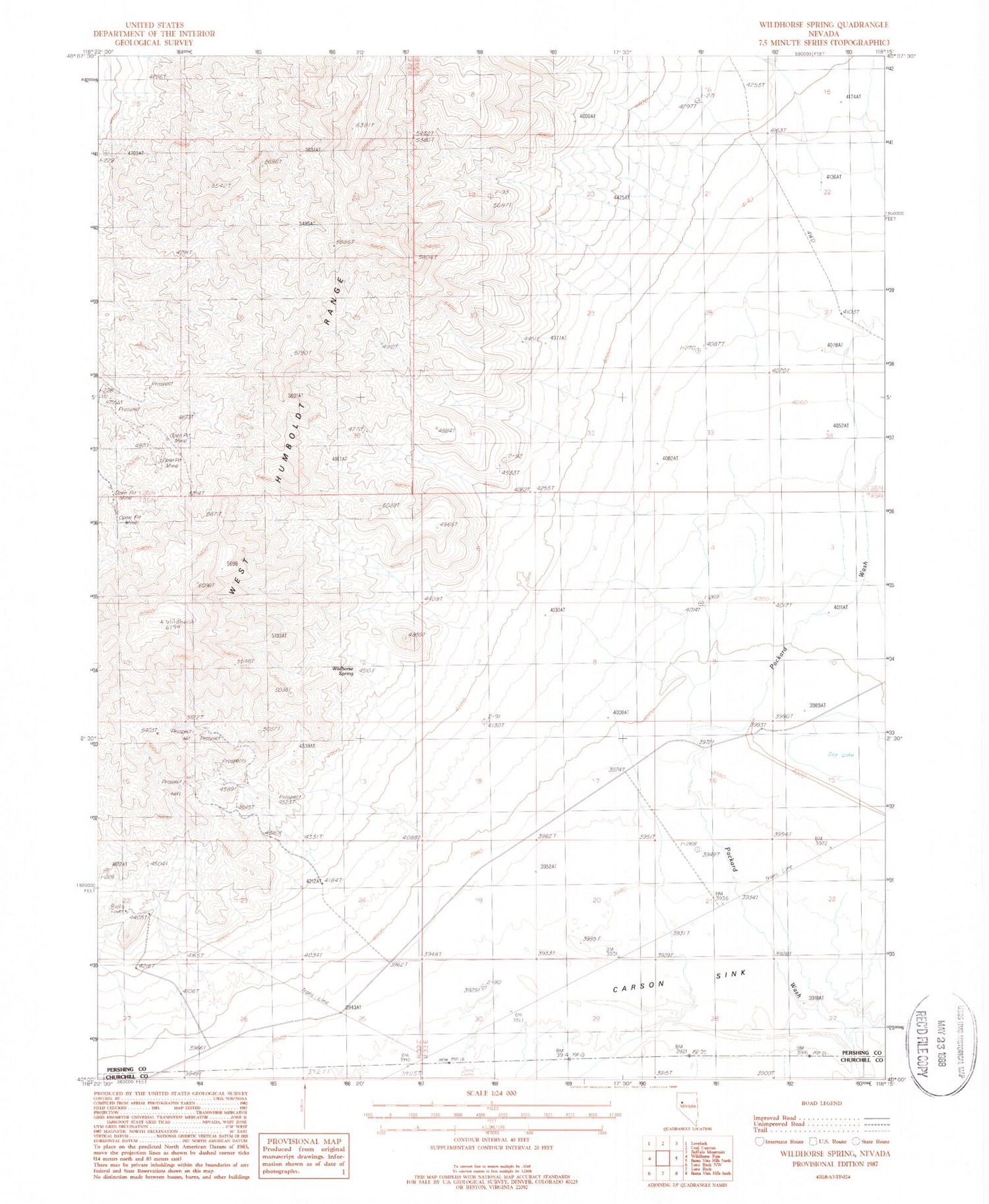 Classic USGS Wildhorse Spring Nevada 7.5'x7.5' Topo Map Image