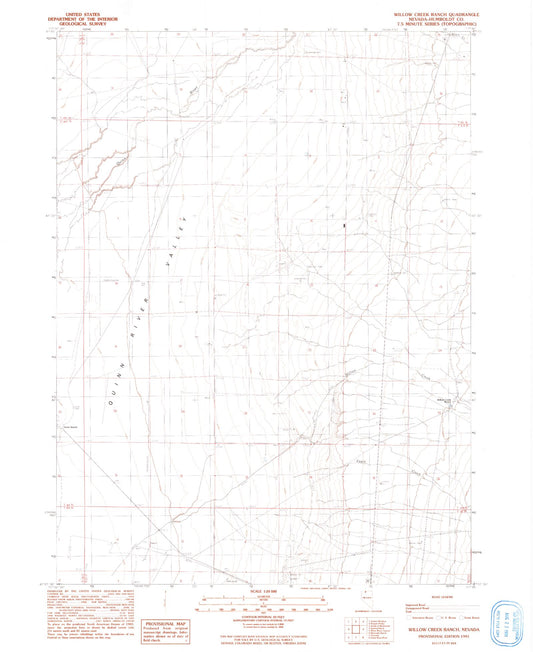 Classic USGS Willow Creek Ranch Nevada 7.5'x7.5' Topo Map Image