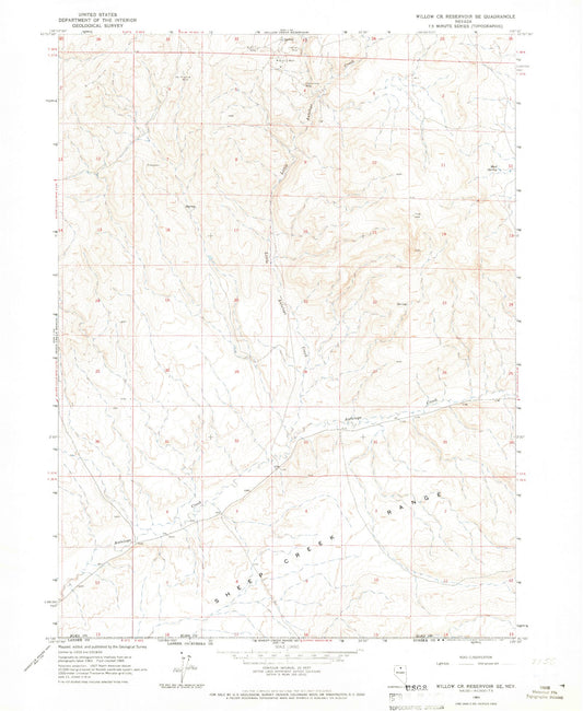 Classic USGS Willow Creek Reservoir SE Nevada 7.5'x7.5' Topo Map Image