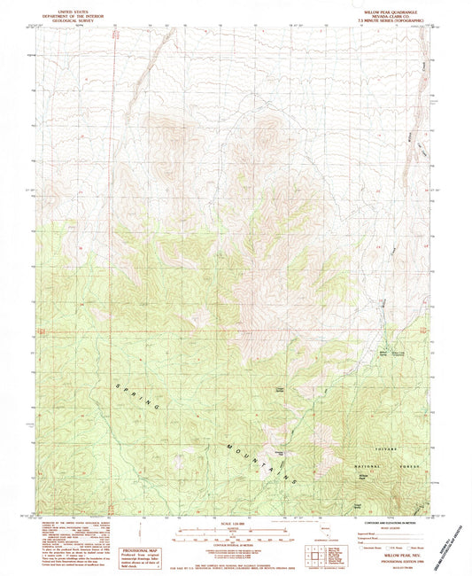 Classic USGS Willow Peak Nevada 7.5'x7.5' Topo Map Image