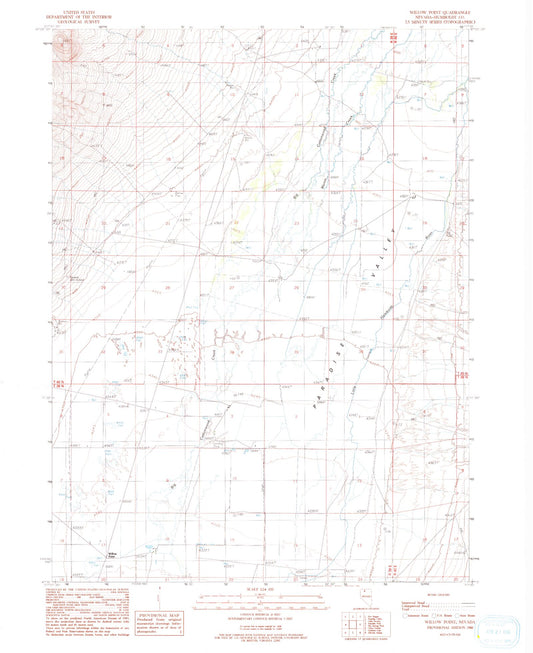 Classic USGS Willow Point Nevada 7.5'x7.5' Topo Map Image
