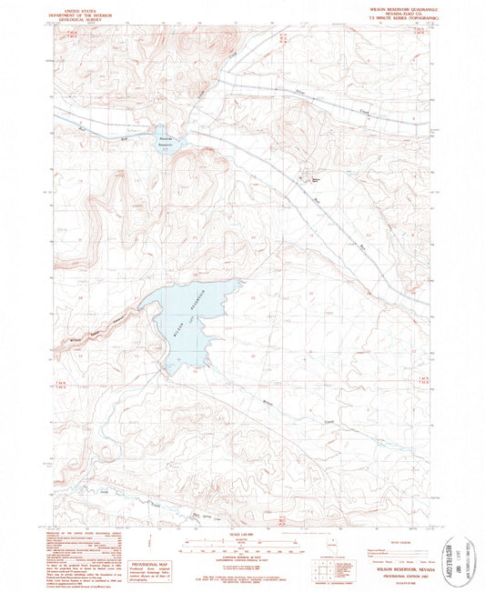 Classic USGS Wilson Reservoir Nevada 7.5'x7.5' Topo Map Image