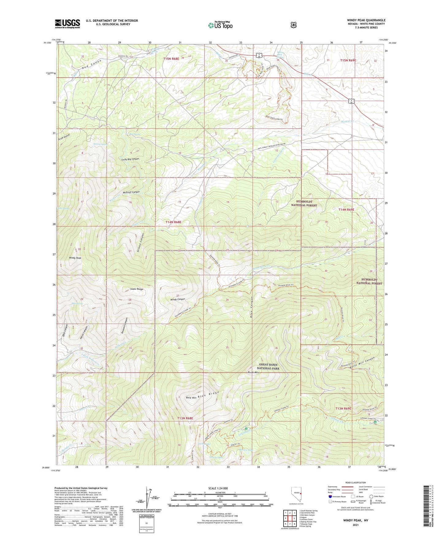 Windy Peak Nevada US Topo Map Image