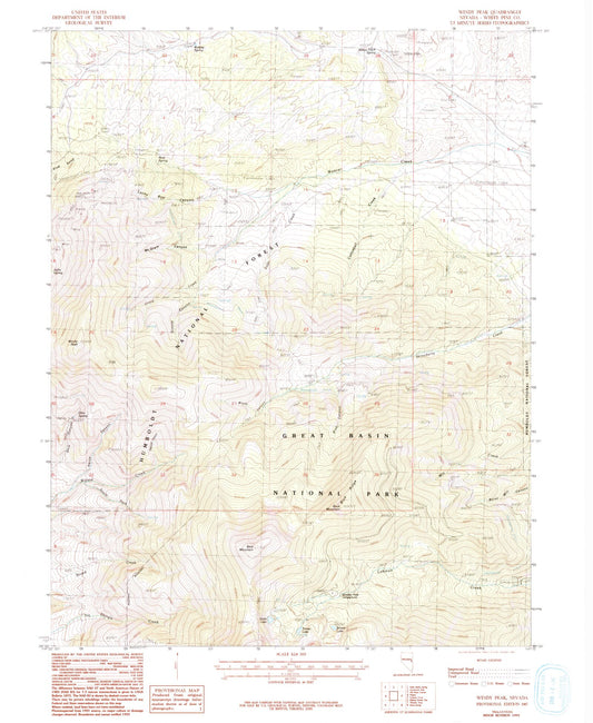 Classic USGS Windy Peak Nevada 7.5'x7.5' Topo Map Image