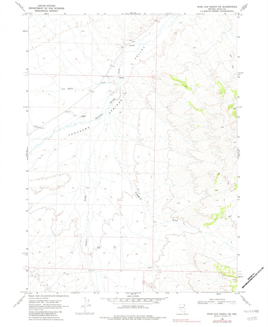 Classic USGS Wine Cup Ranch NE Nevada 7.5'x7.5' Topo Map Image