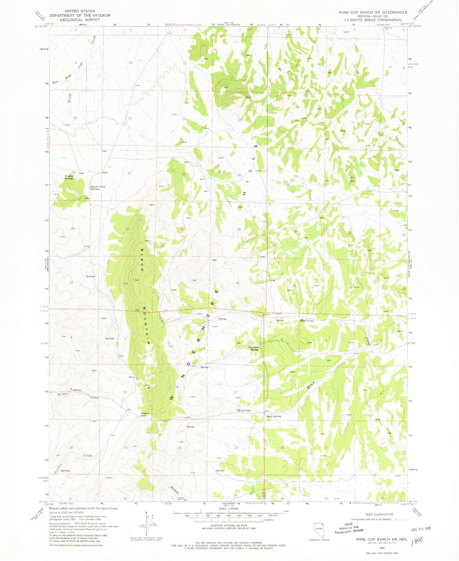 Classic USGS Wine Cup Ranch SW Nevada 7.5'x7.5' Topo Map Image