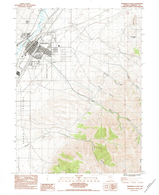 Classic USGS Winnemucca East Nevada 7.5'x7.5' Topo Map Image