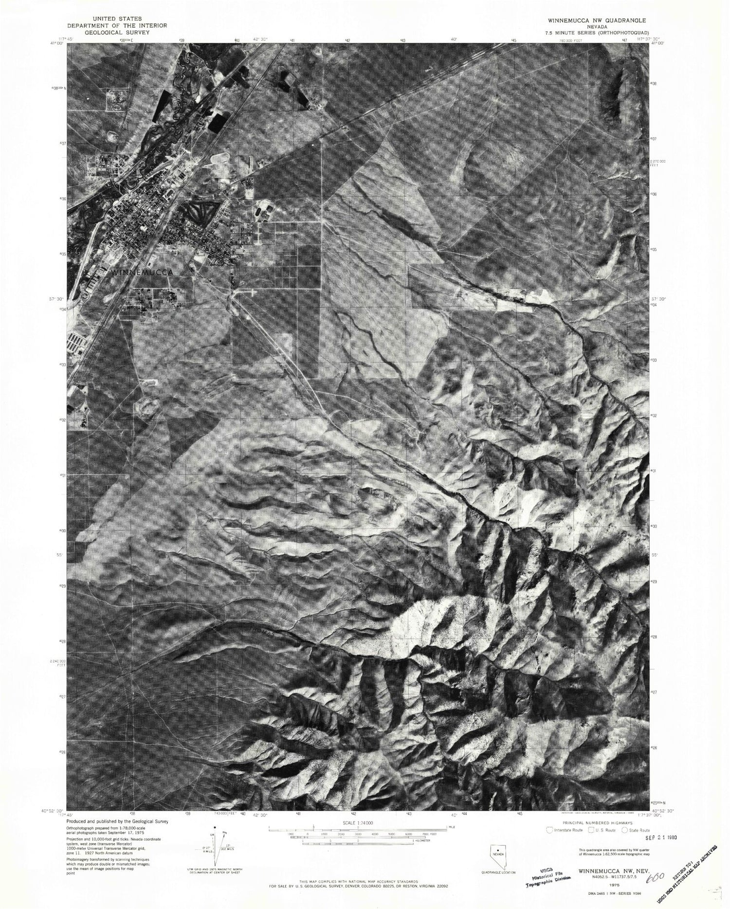 Classic USGS Winnemucca East Nevada 7.5'x7.5' Topo Map Image