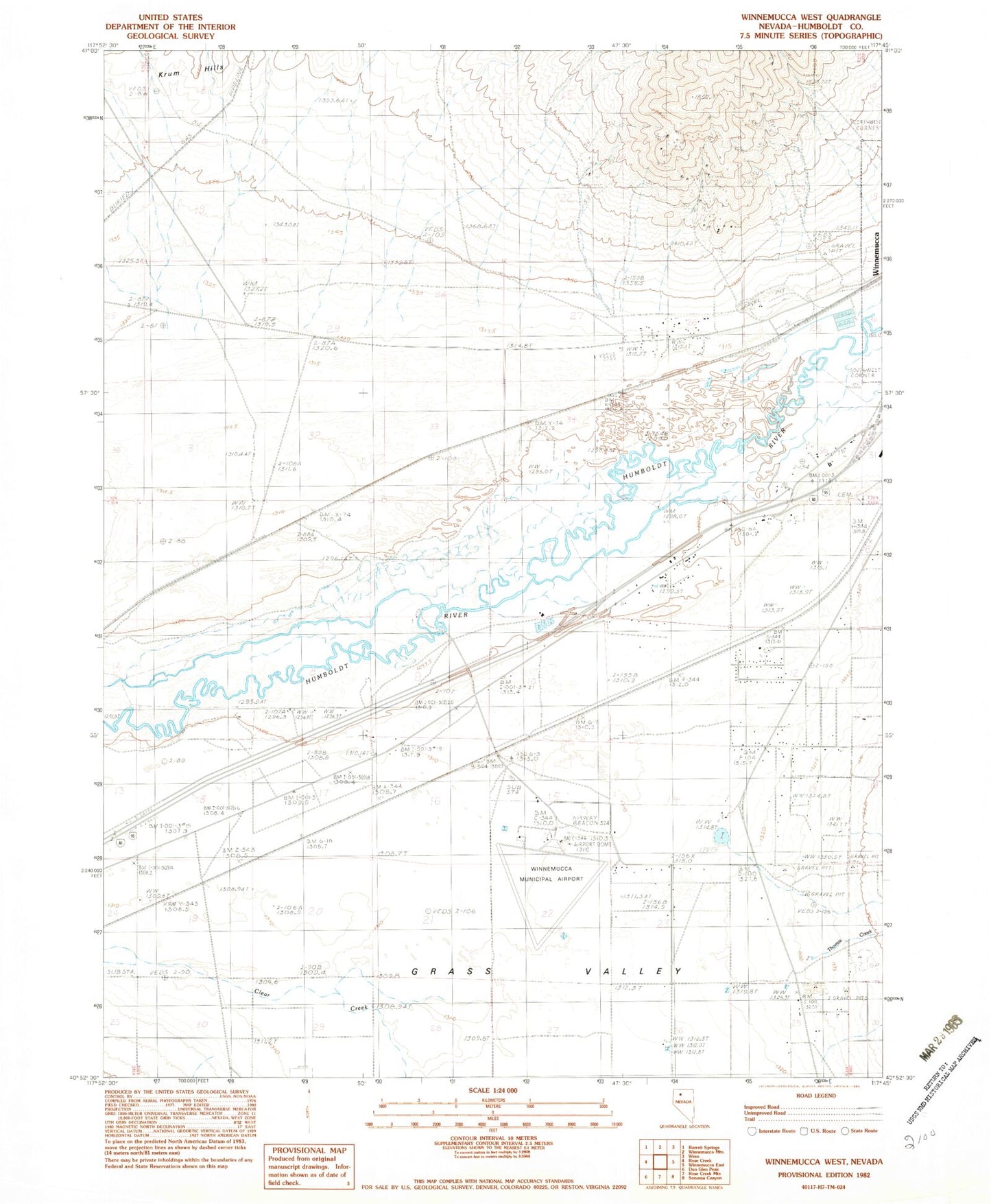 Classic USGS Winnemucca West Nevada 7.5'x7.5' Topo Map Image