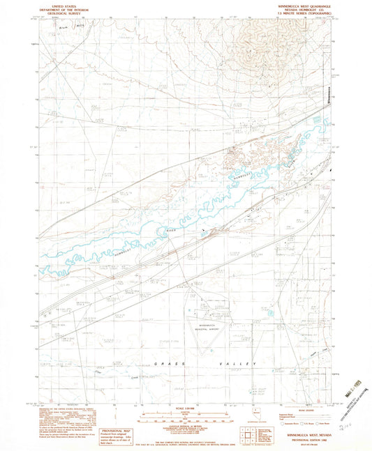 Classic USGS Winnemucca West Nevada 7.5'x7.5' Topo Map Image