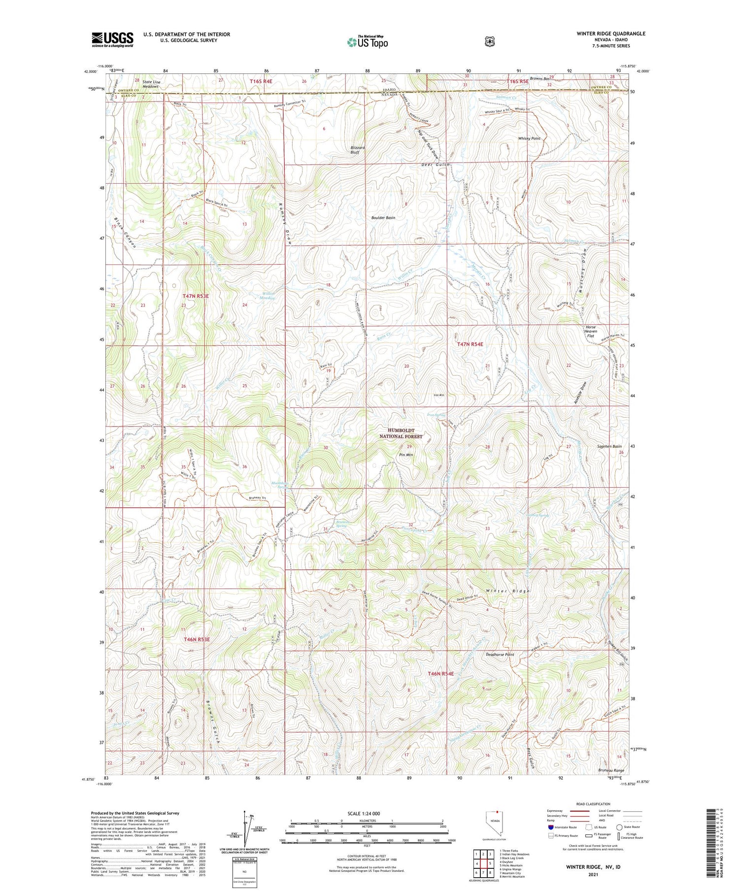 Winter Ridge Nevada US Topo Map Image