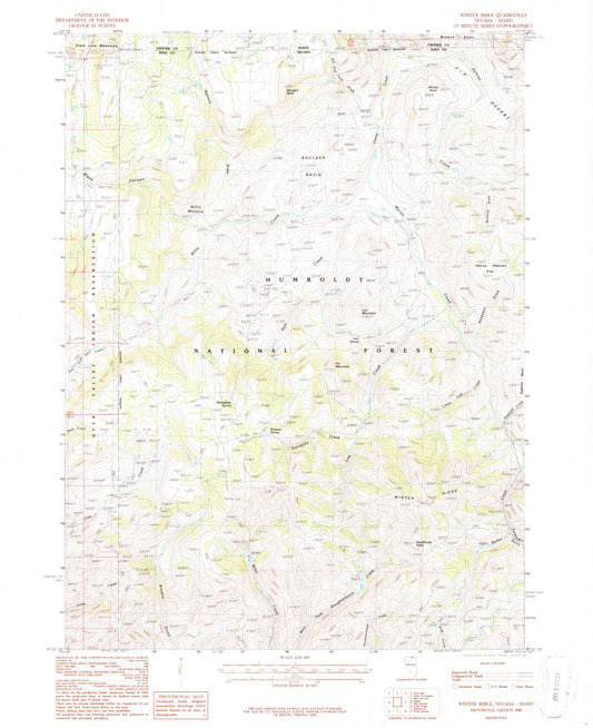 Classic USGS Winter Ridge Nevada 7.5'x7.5' Topo Map Image