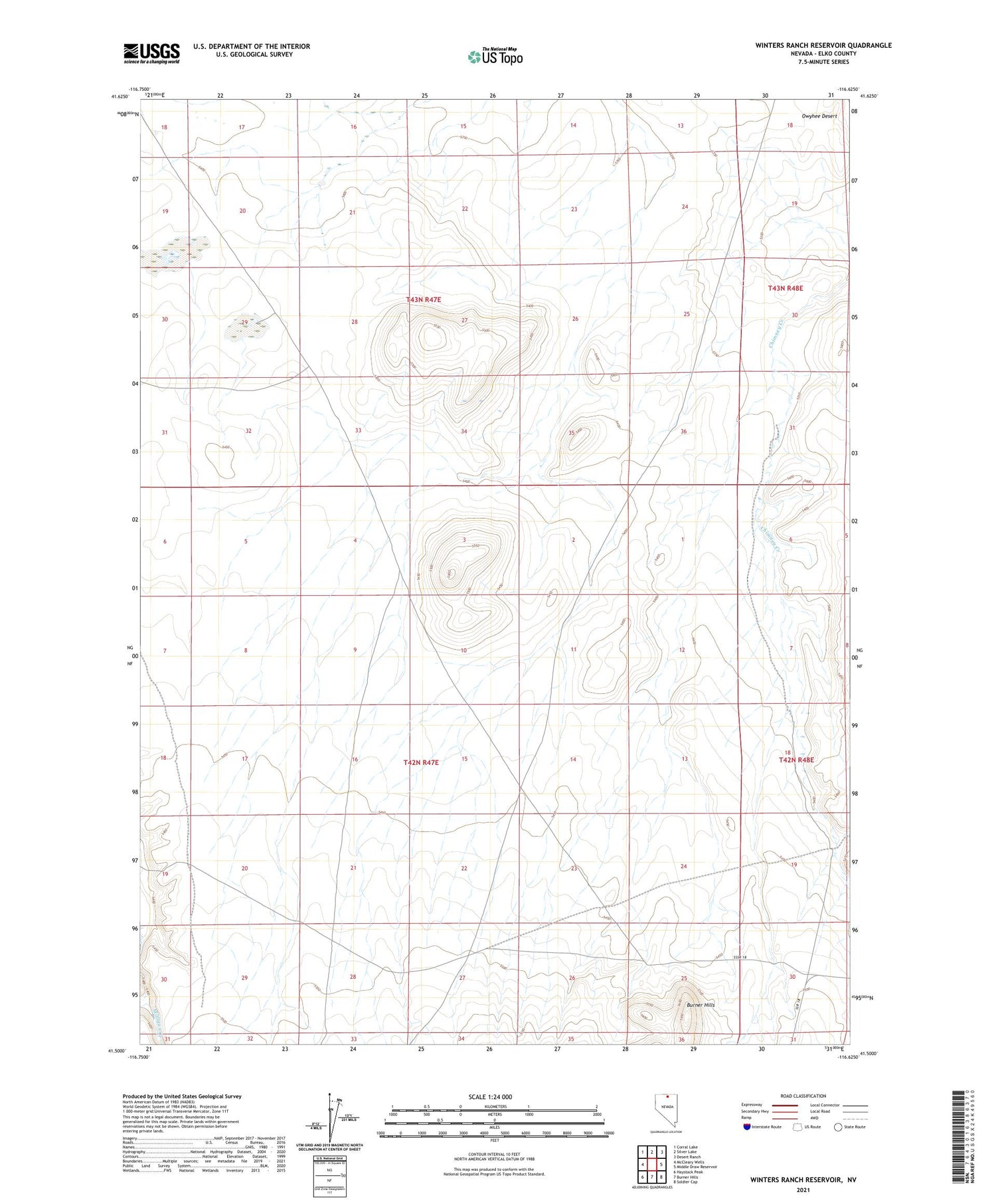Winters Ranch Reservoir Nevada US Topo Map Image