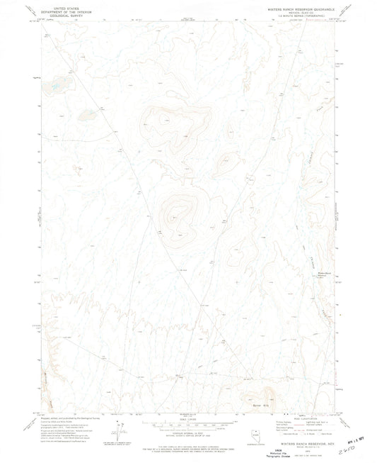 Classic USGS Winters Ranch Reservoir Nevada 7.5'x7.5' Topo Map Image