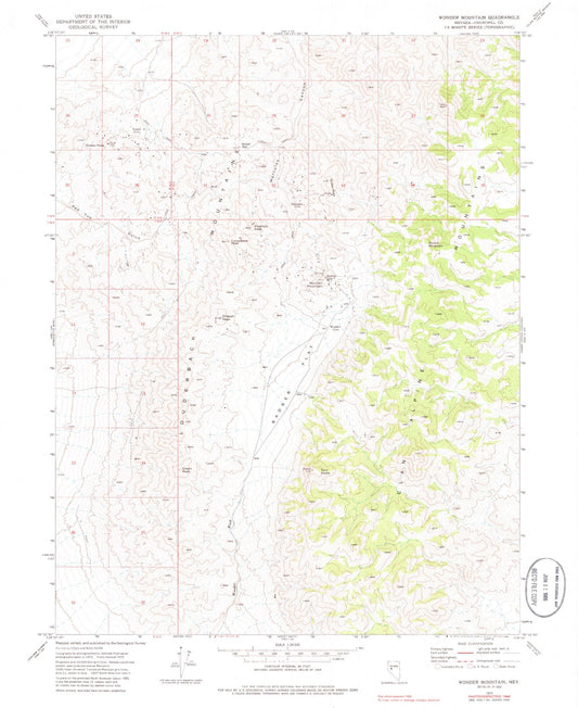Classic USGS Wonder Mountain Nevada 7.5'x7.5' Topo Map Image