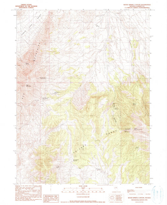 Classic USGS Wood Spring Canyon Nevada 7.5'x7.5' Topo Map Image