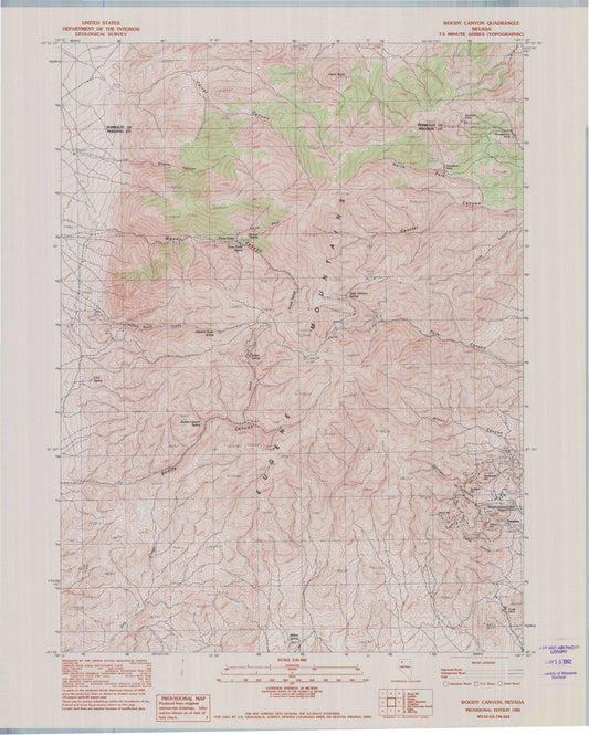 Classic USGS Woody Canyon Nevada 7.5'x7.5' Topo Map Image