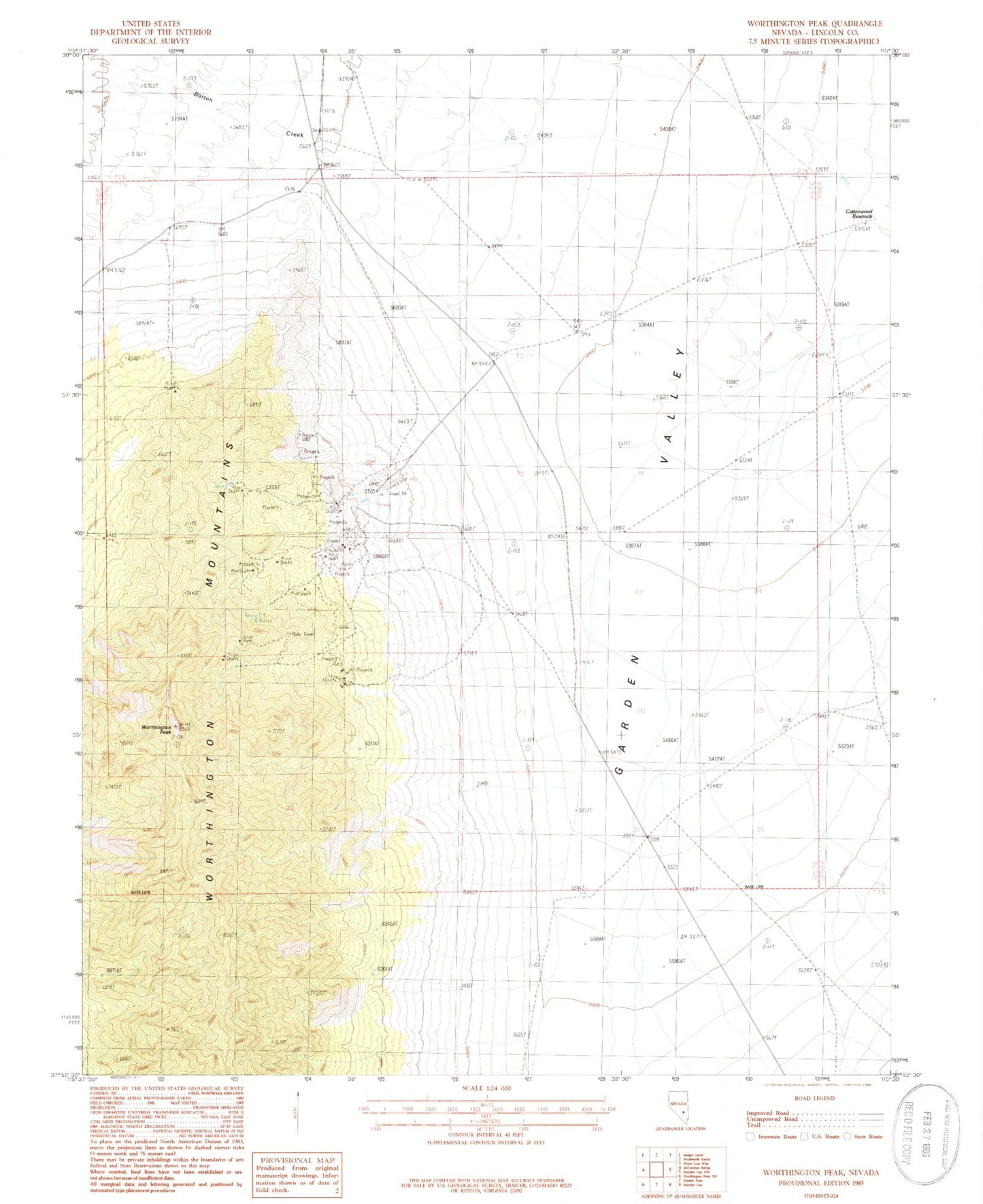 Classic USGS Worthington Peak Nevada 7.5'x7.5' Topo Map Image