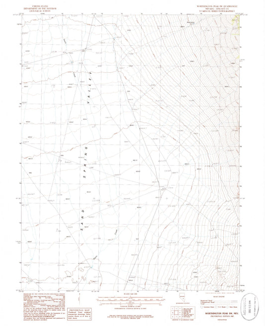 Classic USGS Worthington Peak SW Nevada 7.5'x7.5' Topo Map Image