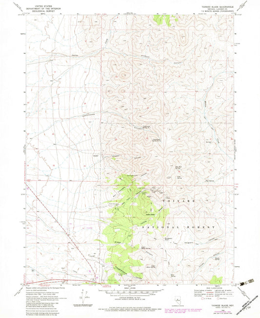 Classic USGS Yankee Blade Nevada 7.5'x7.5' Topo Map Image