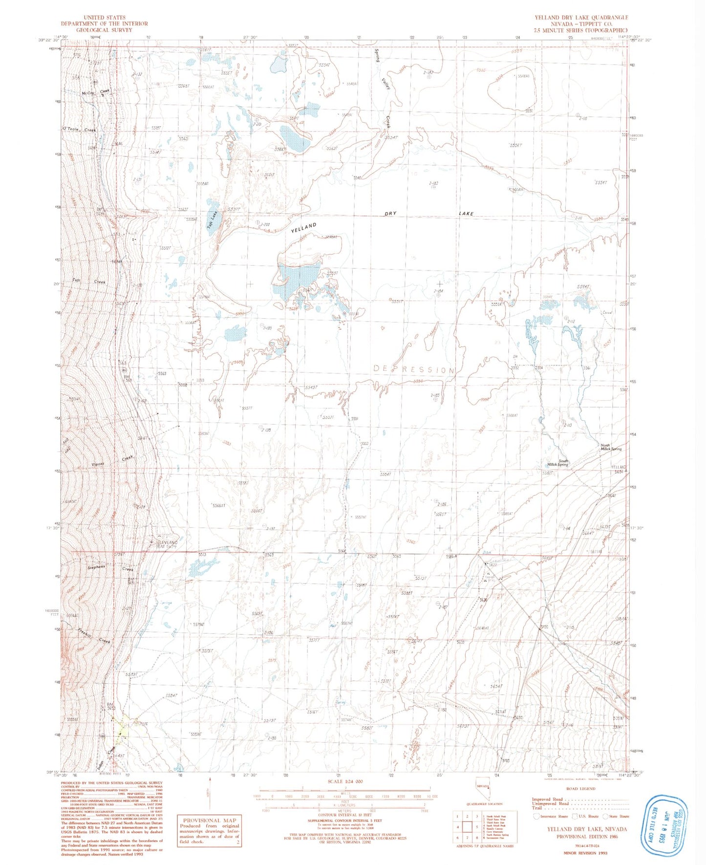 Classic USGS Yelland Dry Lake Nevada 7.5'x7.5' Topo Map Image