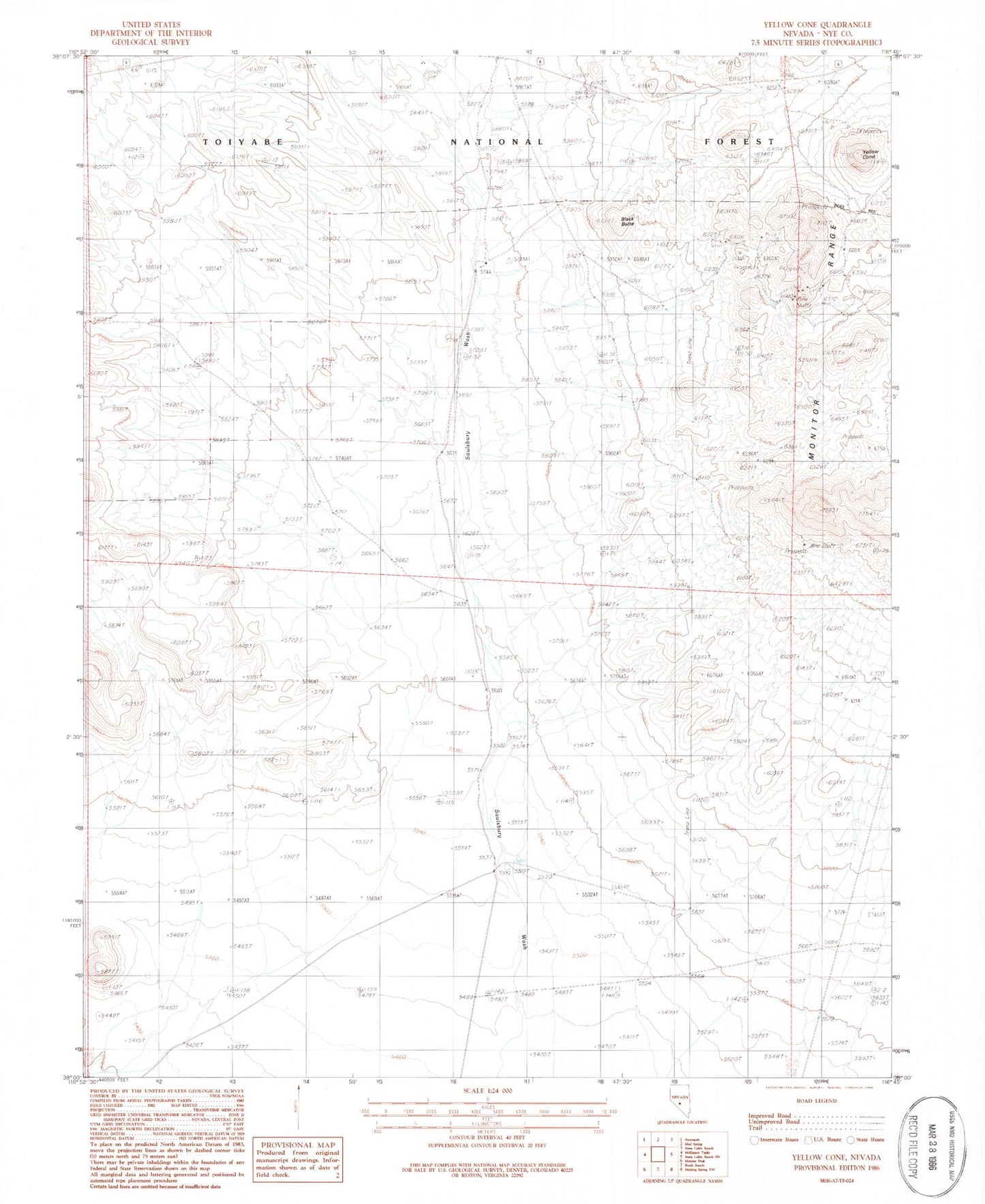 Classic USGS Yellow Cone Nevada 7.5'x7.5' Topo Map Image